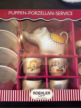 Roehler Collection Porcelain Tea Set - White with Colorful curcus Animal Motifs